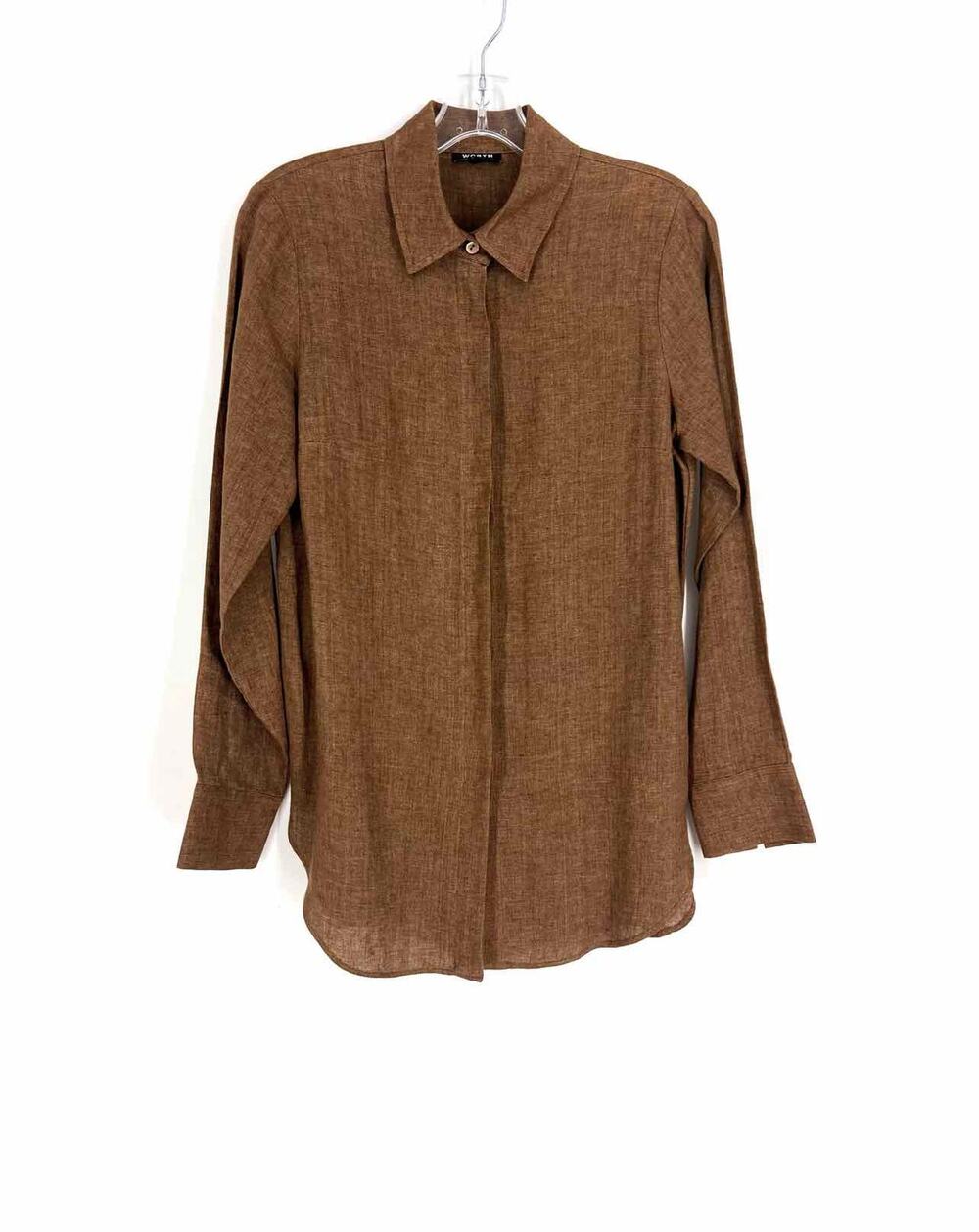 Worth Size S ? Brown/Tan Variegated Linen Designer Blouse